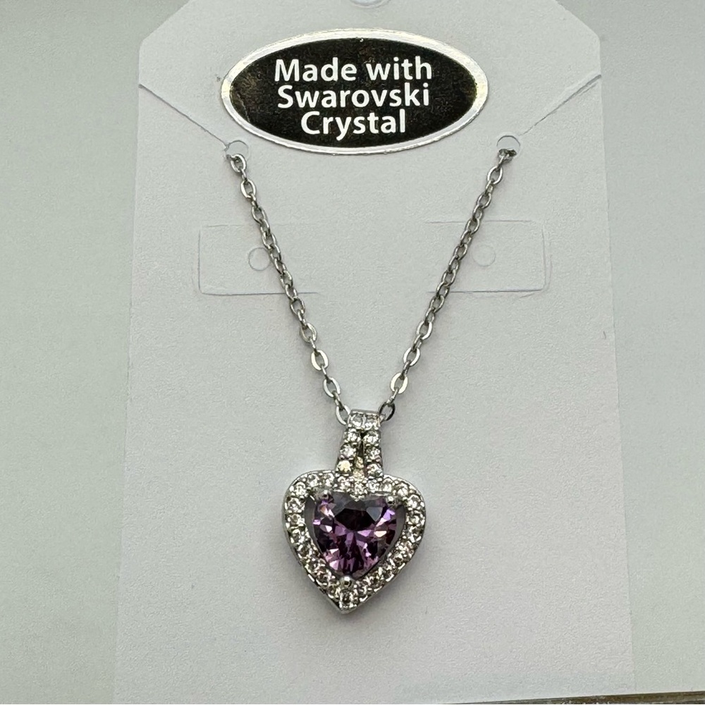 Swarovski Crystal Elements Purple Heart Halo Pendant Necklace Stainless Steel